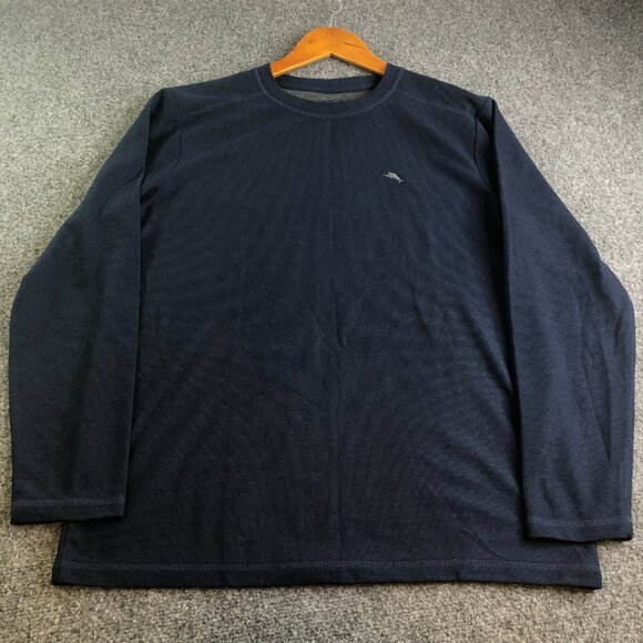 Tommy Bahama Shirt Mens Medium Navy Waffle Knit Long Sleeve Crewneck Marlin Logo - Picture 3 of 9